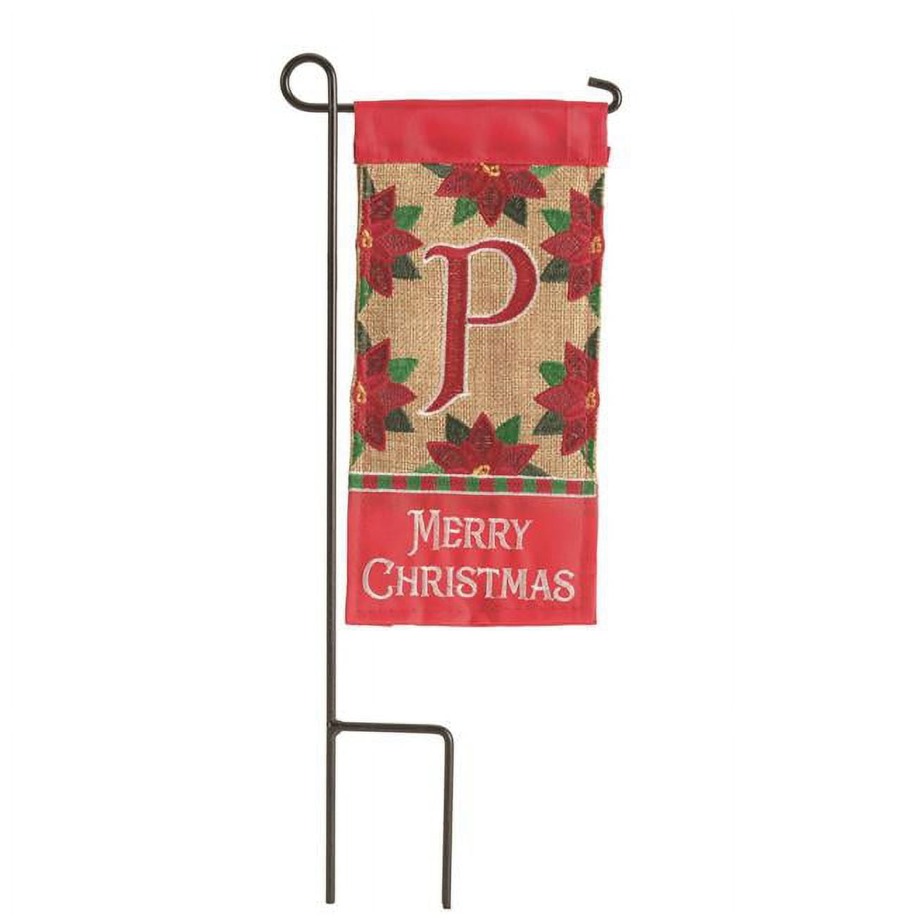 4 x 8.5 in. Double Applique Merry Christmas Monogram P Burlap Mini Garden Flag