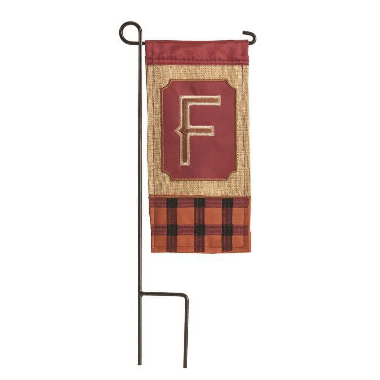 4 x 8.5 in. Double Applique Fall Monogram F Burlap Mini Garden Flag
