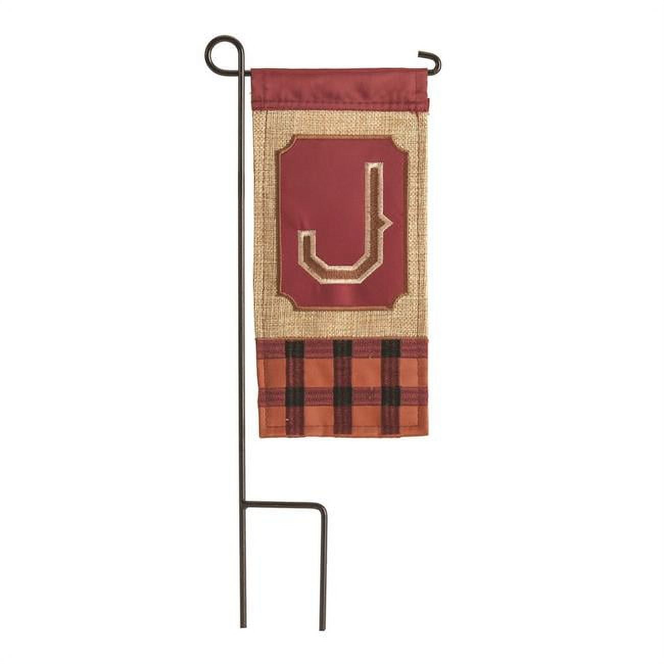 4 x 8.5 in. Double Applique Fall Monogram J Burlap Mini Garden Flag