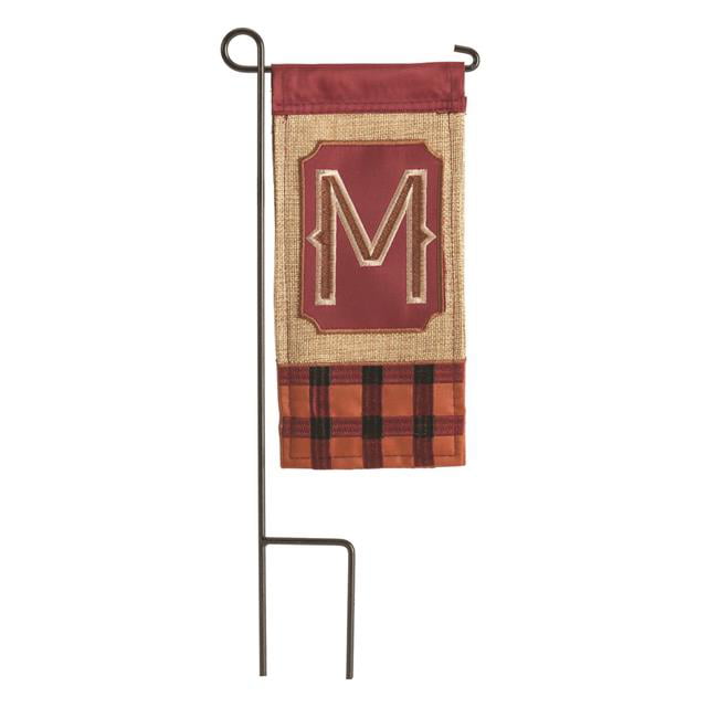 4 x 8.5 in. Double Applique Fall Monogram M Burlap Mini Garden Flag