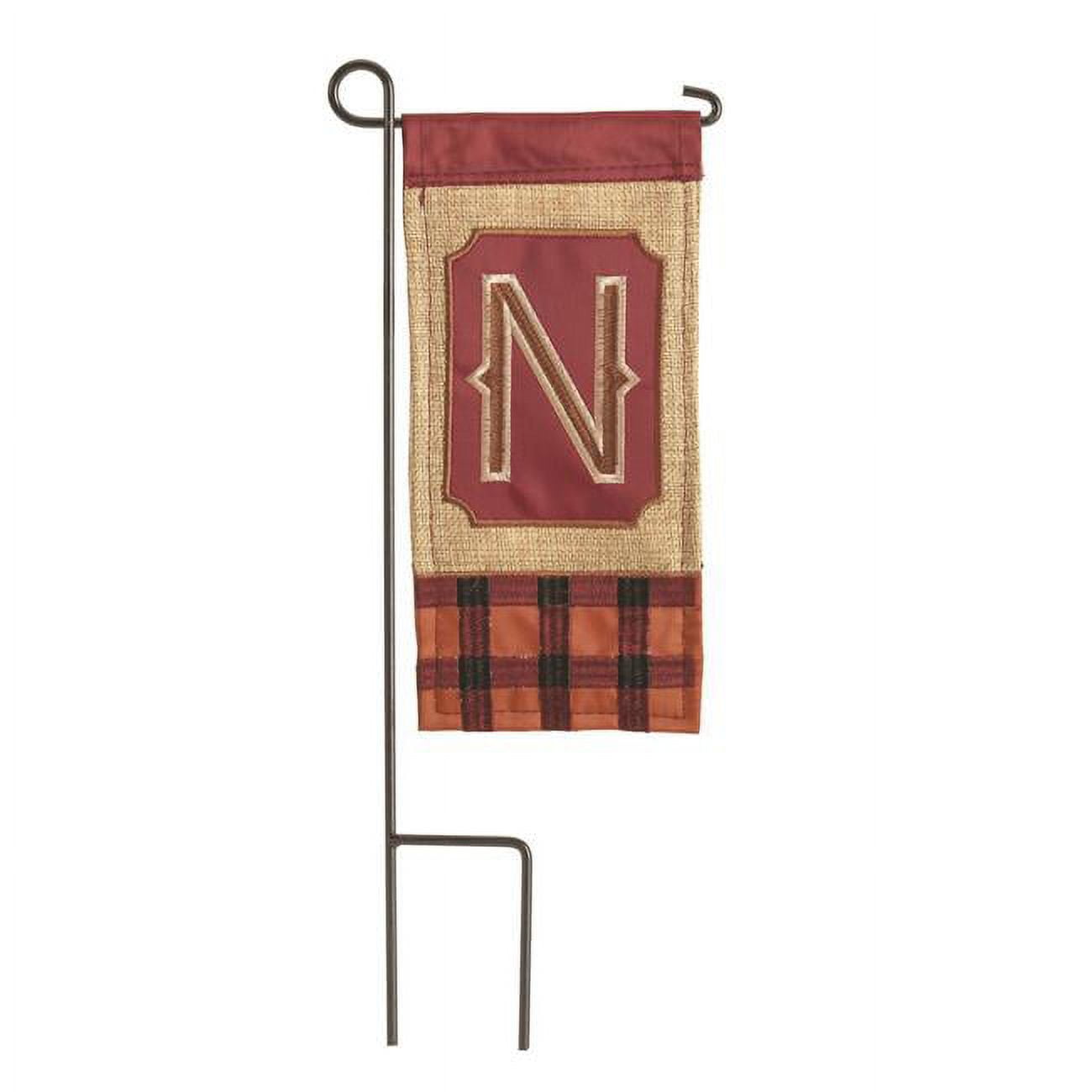 4 x 8.5 in. Double Applique Fall Monogram N Burlap Mini Garden Flag