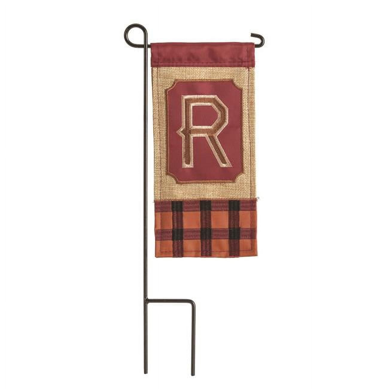 4 x 8.5 in. Double Applique Fall Monogram R Burlap Mini Garden Flag