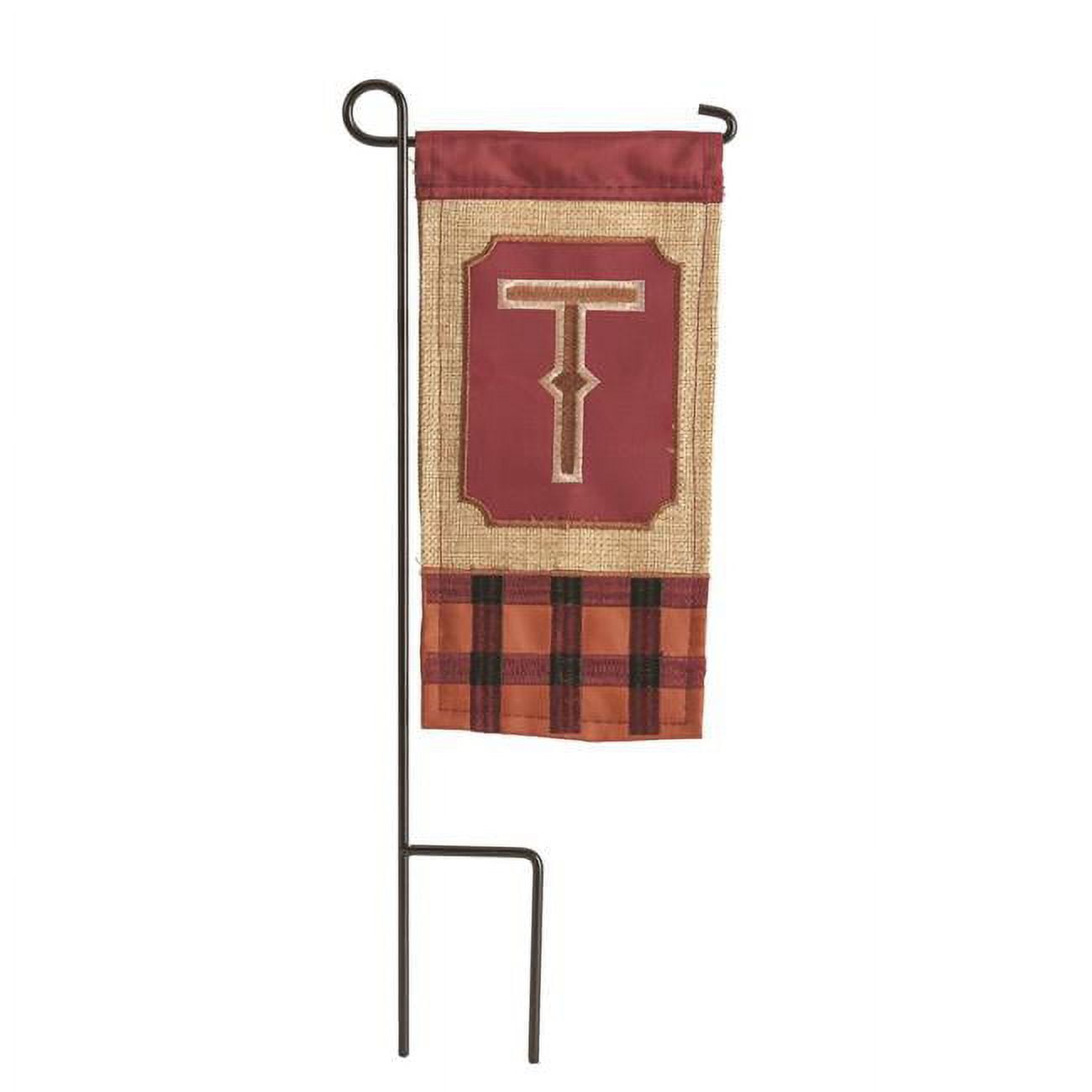 4 x 8.5 in. Double Applique Fall Monogram T Burlap Mini Garden Flag