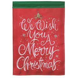29 x 42 in. Double Applique We Wish You A Merry Burlap Garden Flag - Large