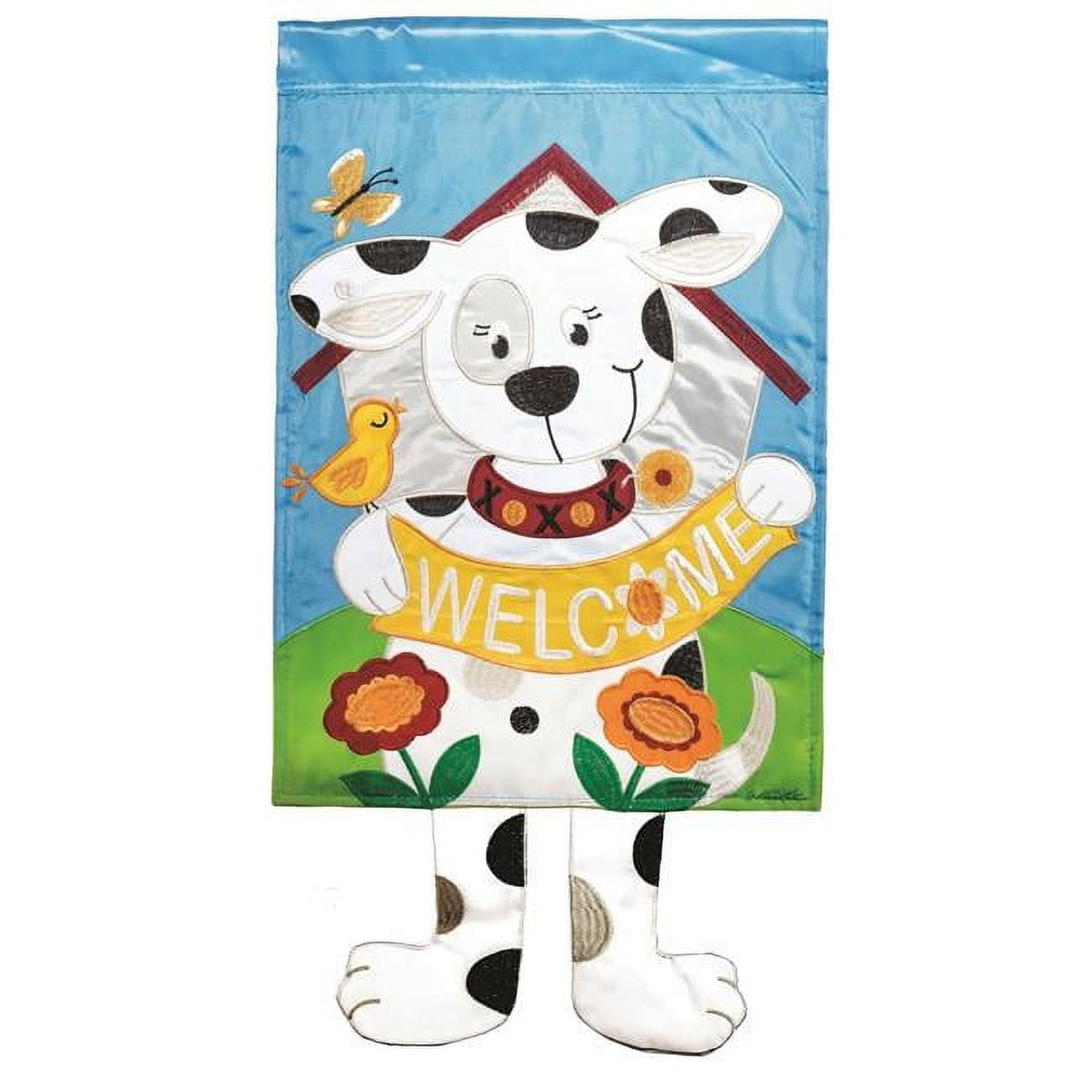 13 x 24 in. Double Applique Dog Welcome Polyester Garden Flag