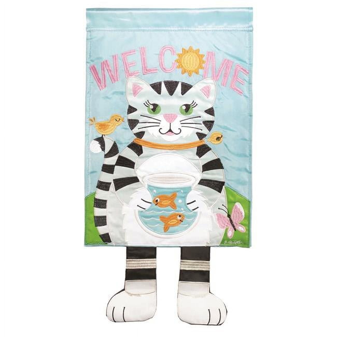 13 x 24 in. Double Applique Cat Welcome Polyester Garden Flag