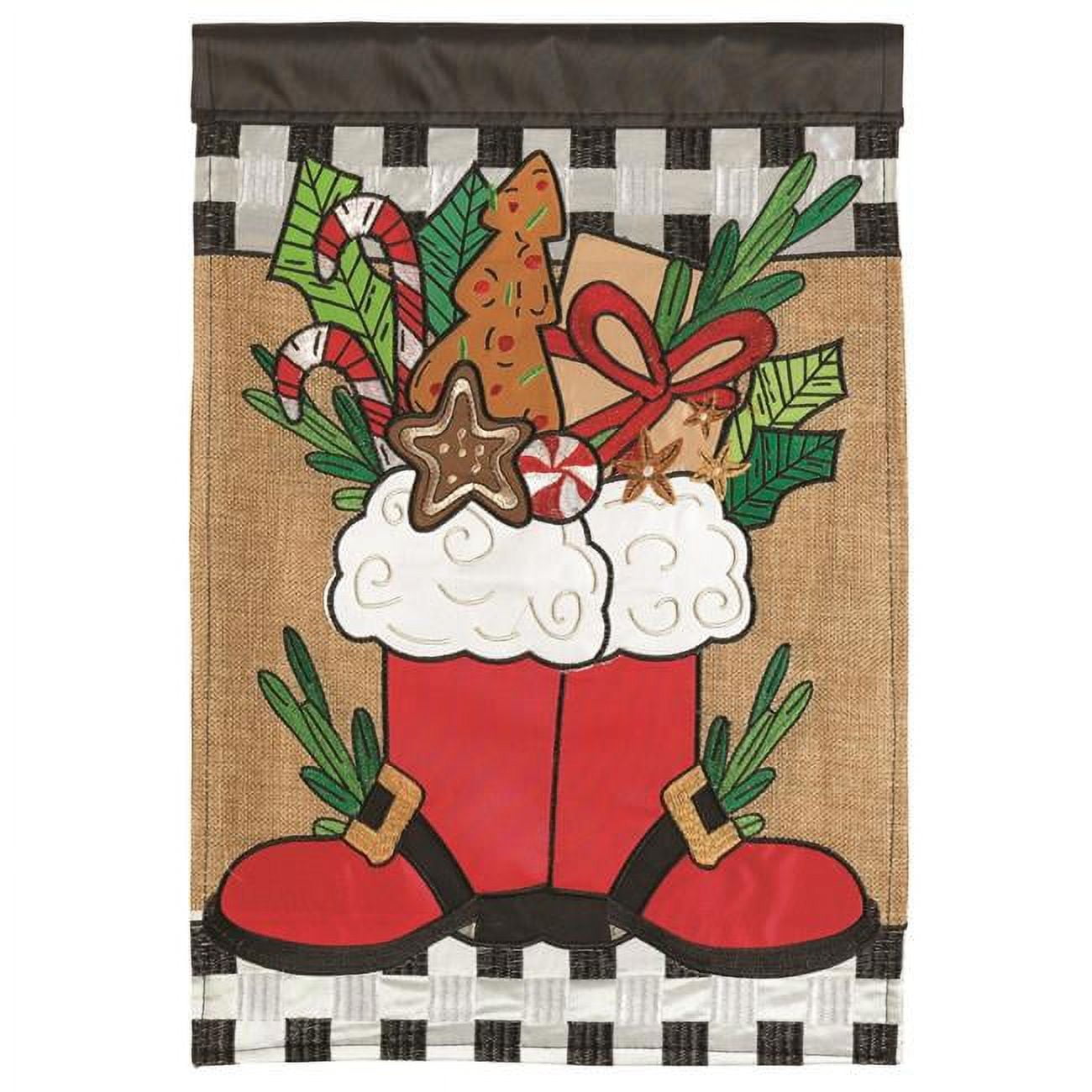 13 x 18 in. Santa Boots Burlap Double Applique Garden Flag