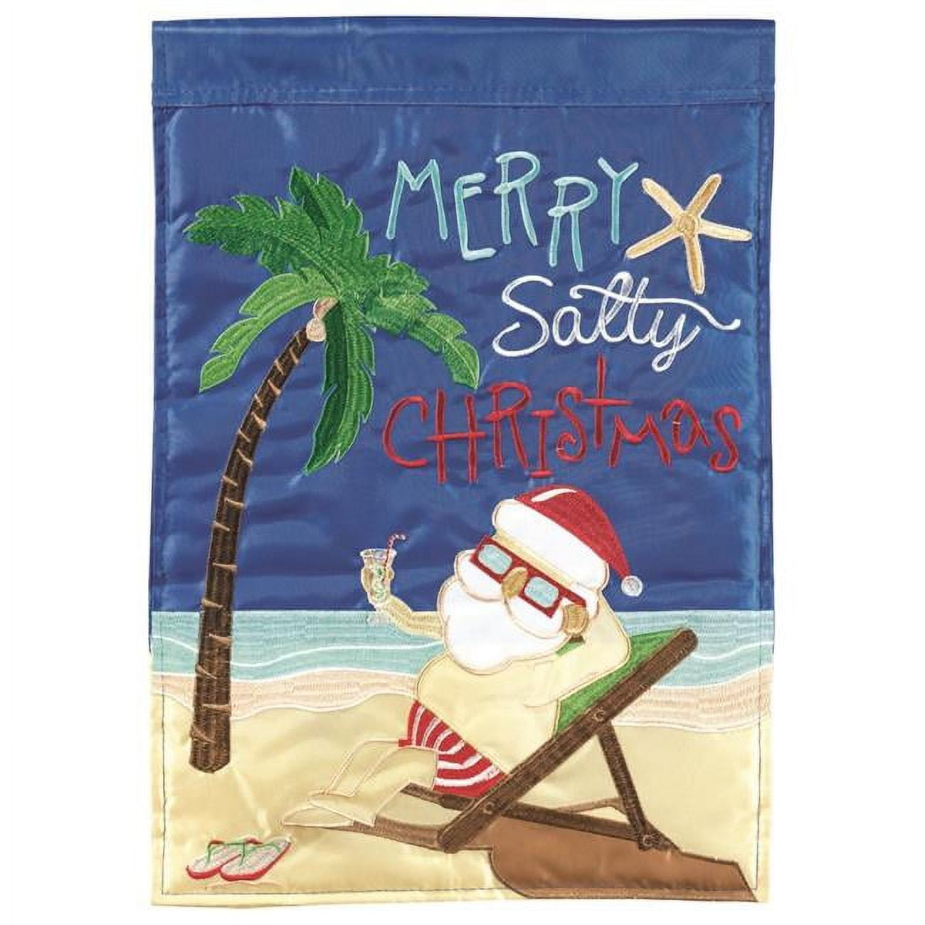 13 x 18 in. Beach Santa Double Applique Garden Flag