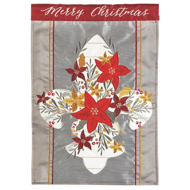 Fleur De Lis Merry Christmas Double Applique Garden Flag