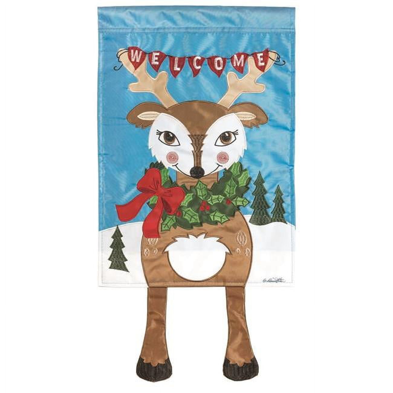 13 x 18 in. Welcome Reindeer Double Applique Garden Flag
