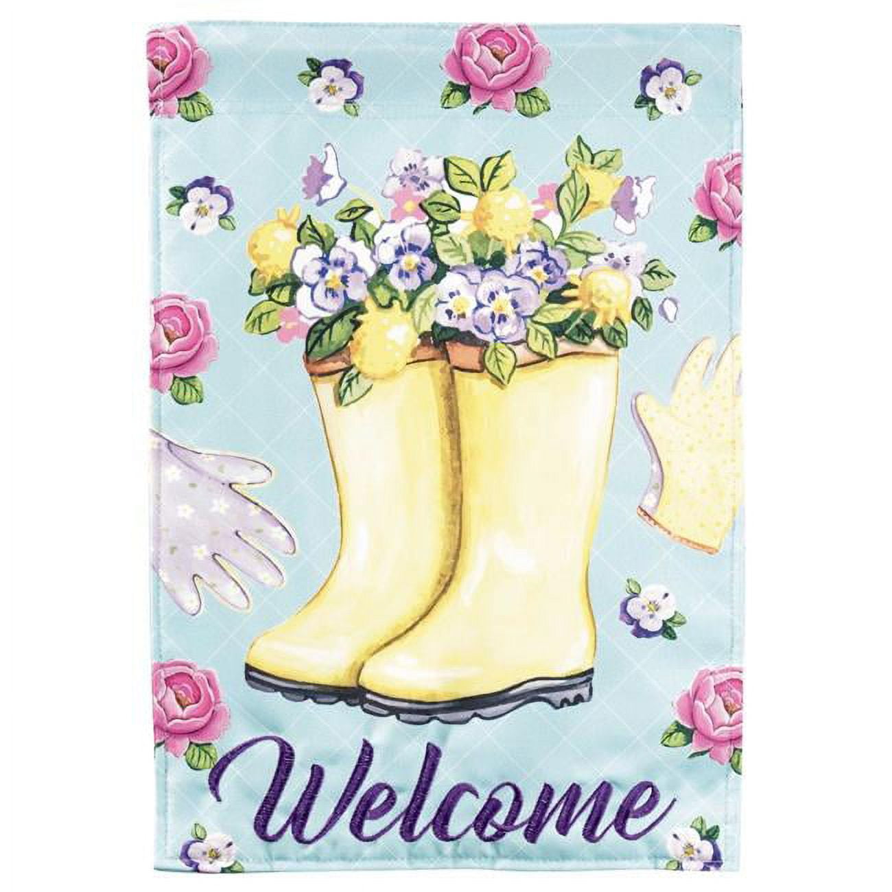 13 x 18 in. Floral Welcome Rain Boots Garden Flag