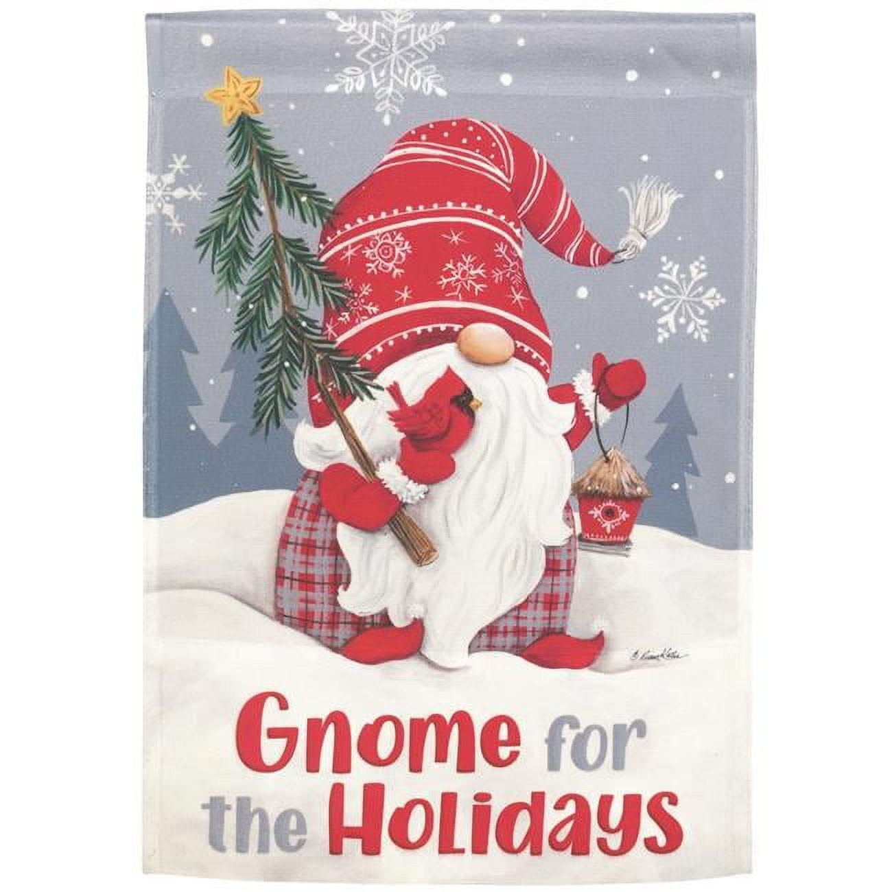 30 x 44 in. Gnome for the Holidays Printed Garden Flag - Large