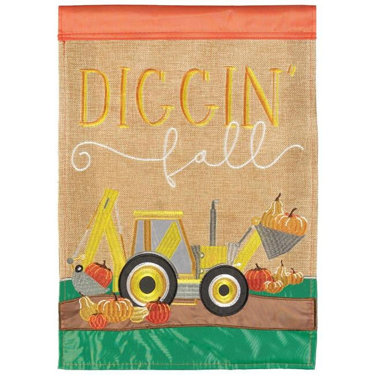 13 x 18 in. Diggin Fall Backhoe Burlap Everyday Garden Flag