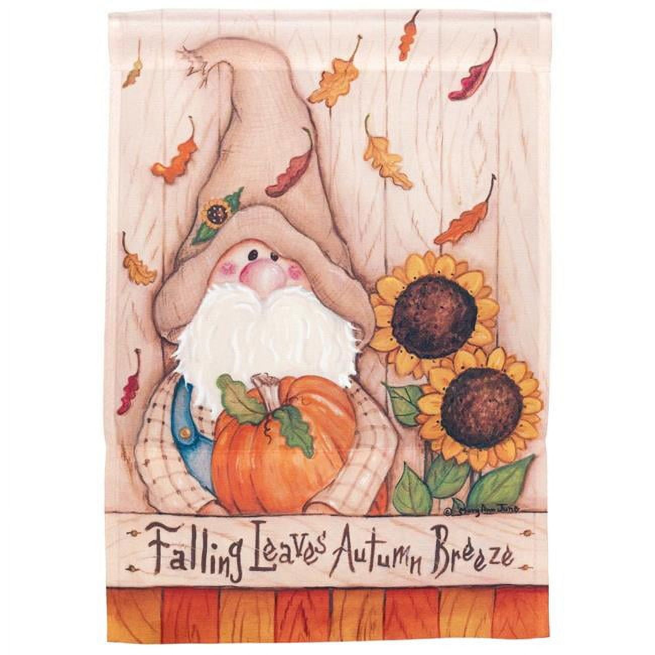 30 x 44 in. Gnome Falling Leaves Autumn Garden Flag - Large