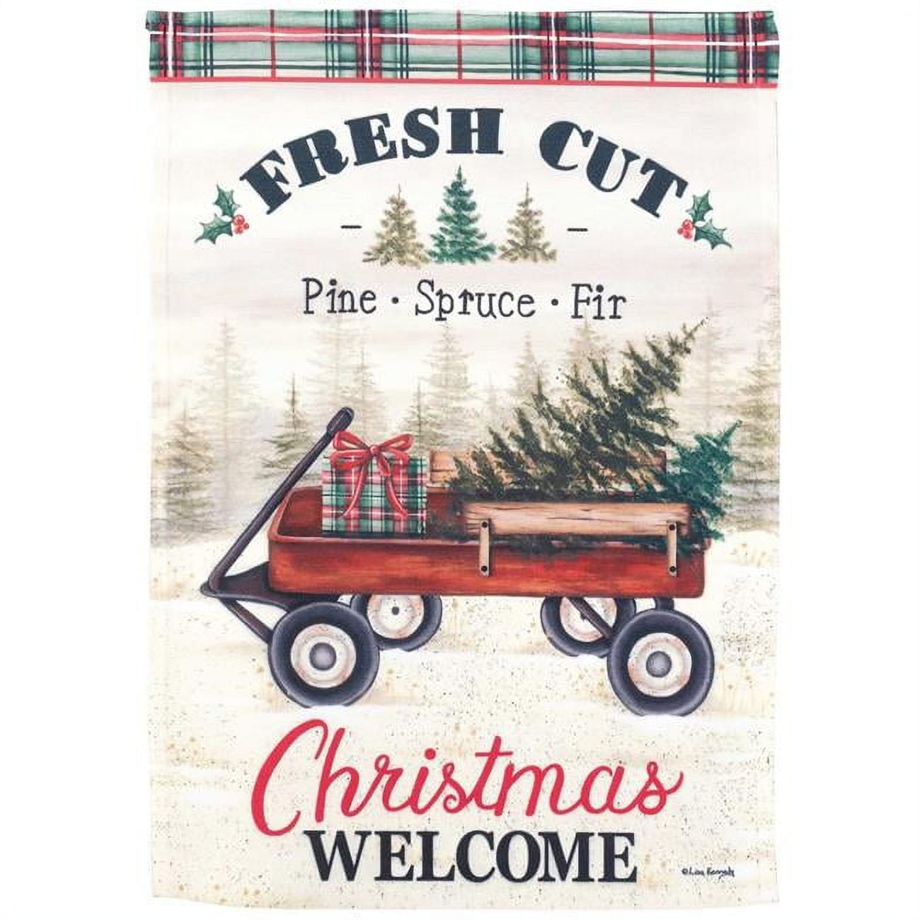 30 x 44 in. Wagon Fresh Cut Trees Polyester Flag - Large