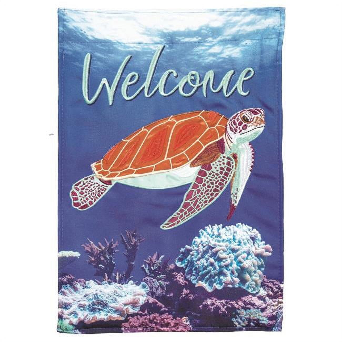 13 x 18 in. Double Applique Welcome Sea Turtle Polyester & Print Garden Flag