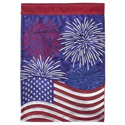 M011376 13 x 18 in. Double Applique Patriotic Fireworks Polyester Garden Flag