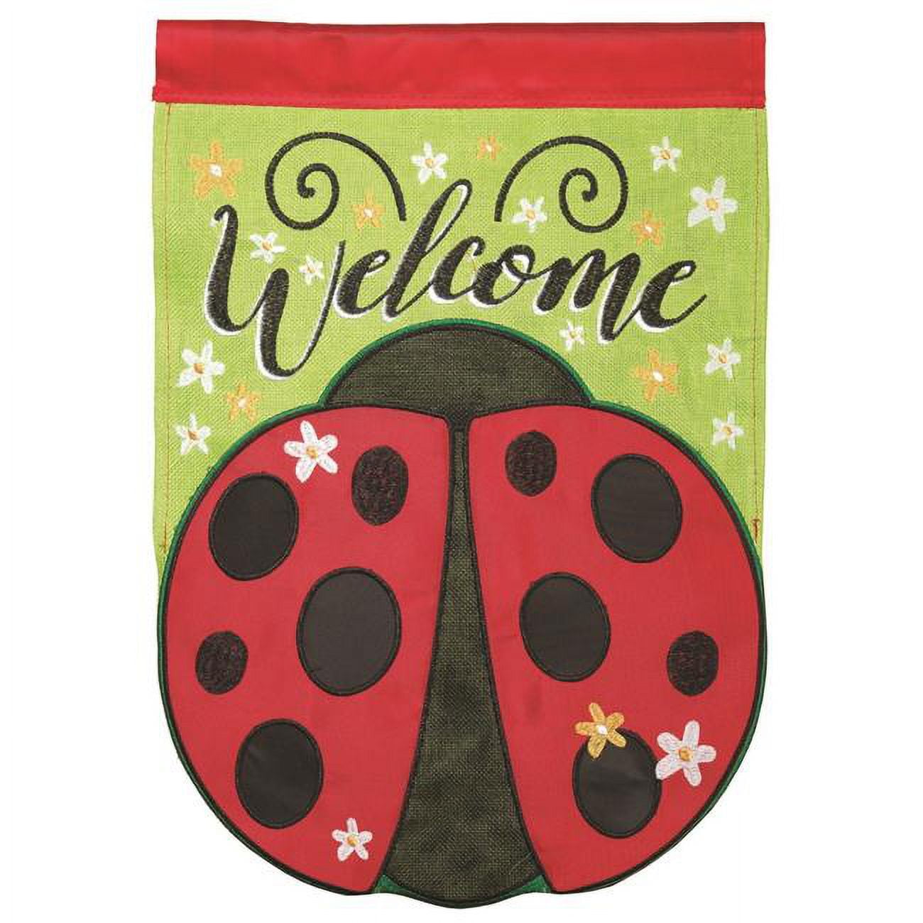 13 x 18 in. Welcome Lady Bug Shaped Burlap Garden Flag