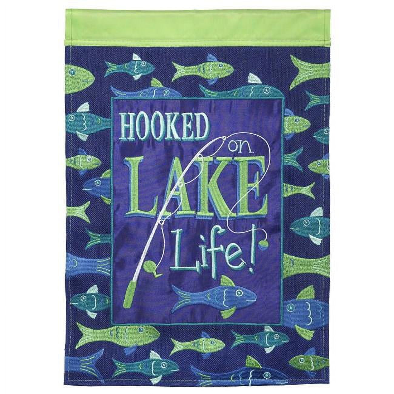 13 x 18 in. Double Applique Lake Burlap Garden Flag