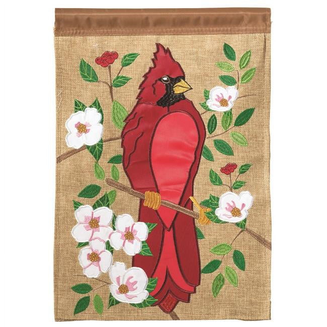 13 x 18 in. Double Applique Cardinal Burlap Garden Flag
