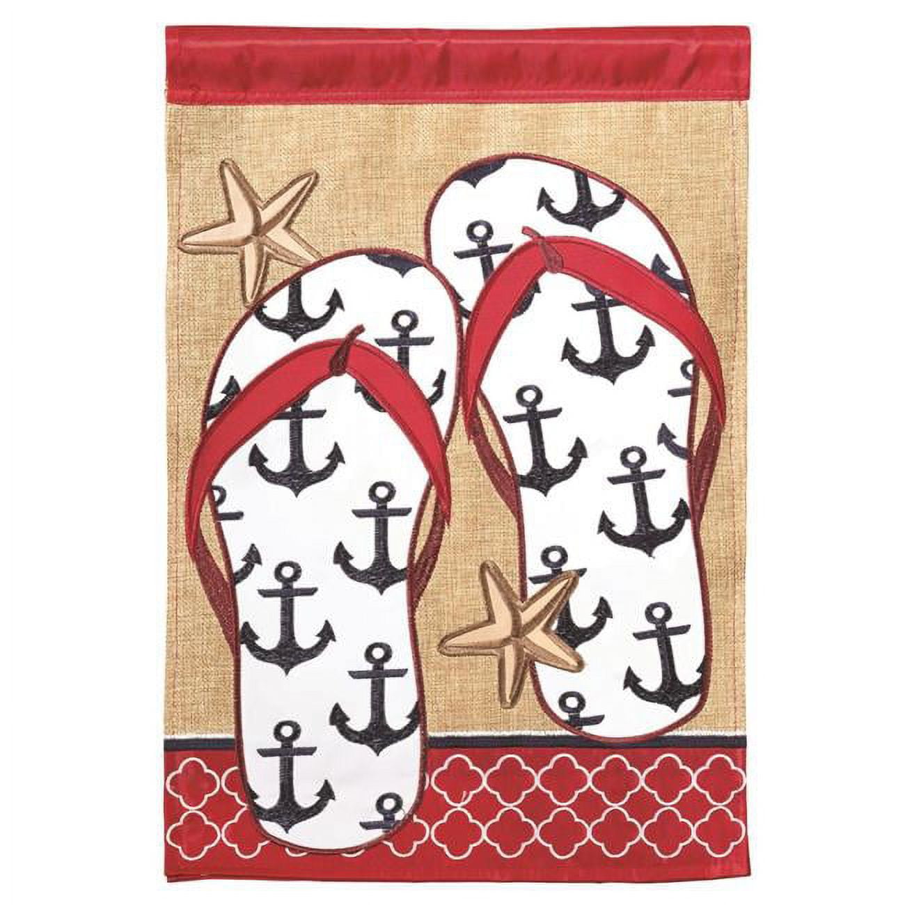 13 x 18 in. Double Applique Anchor Flips Burlap Garden Flag