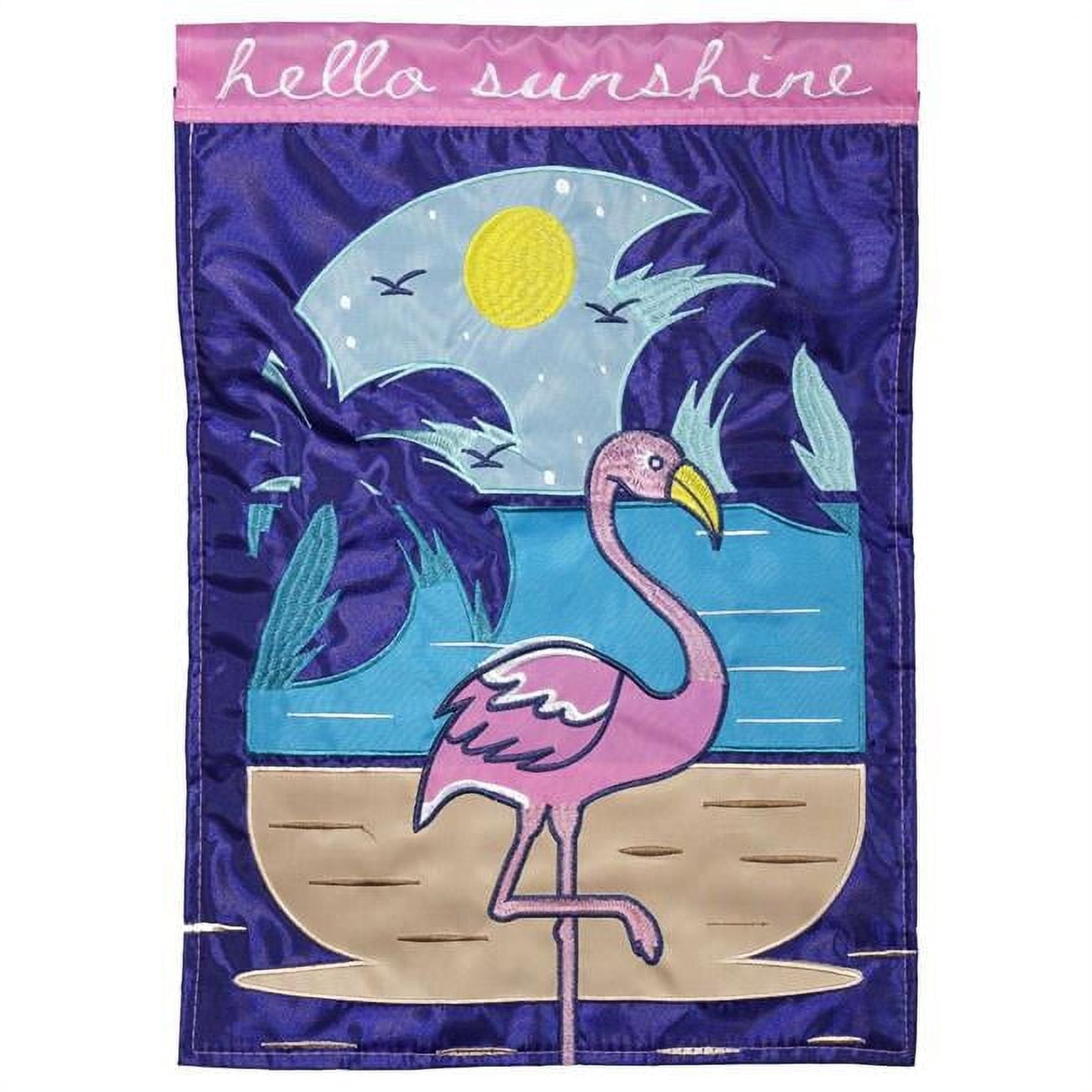 13 x 18 in. Double Applique Flamingo Hello Polyester Garden Flag