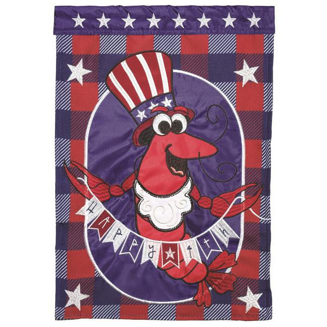 13 x 18 in. Double Applique Happy 4th Crawfish Polyester & Print Garden Flag