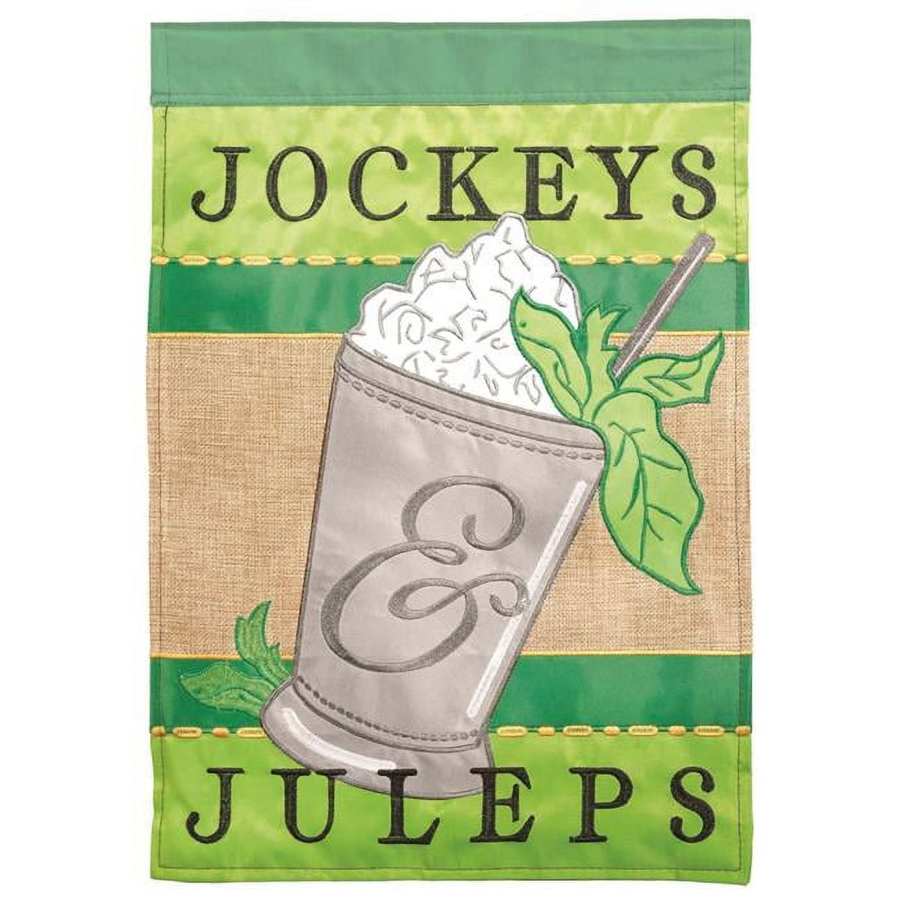 13 x 18 in. Double Applique Jockeys & Juleps Burlap Garden Flag