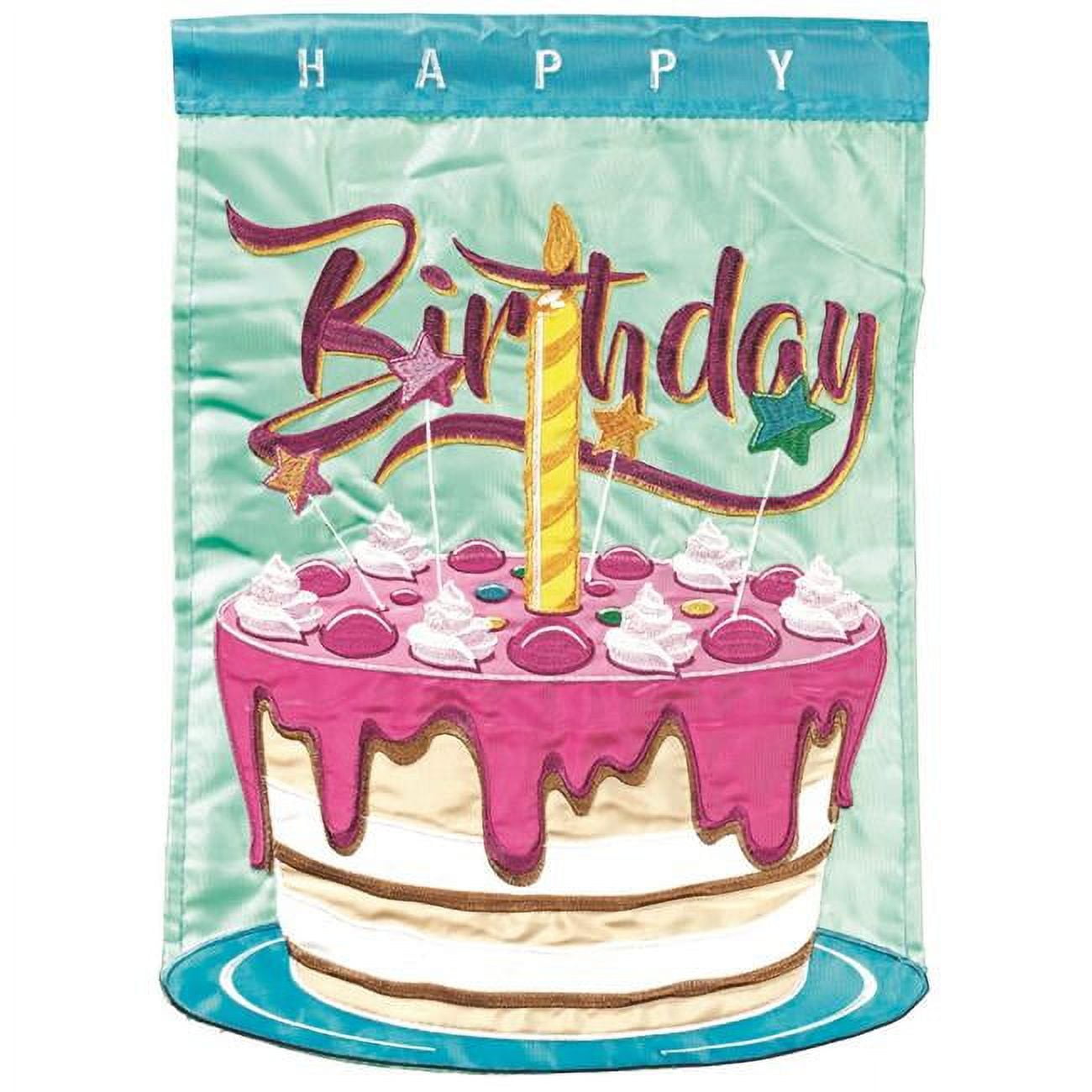 13 x 18 in. Happy Birthday Cake Polyester Printed Garden Flag