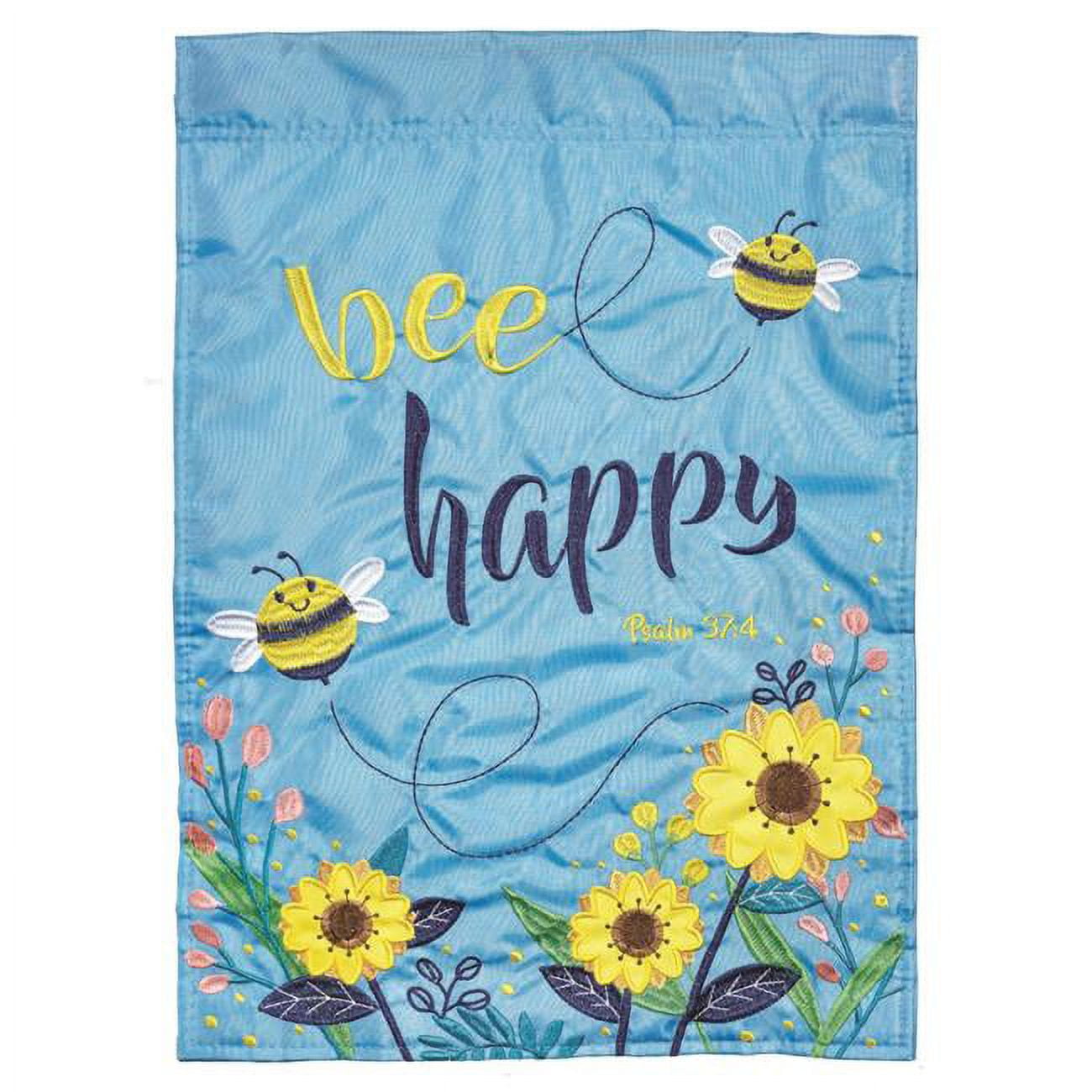 13 x 18 in. Double Applique Bee Happy Psalm 37-4 Polyester Garden Flag