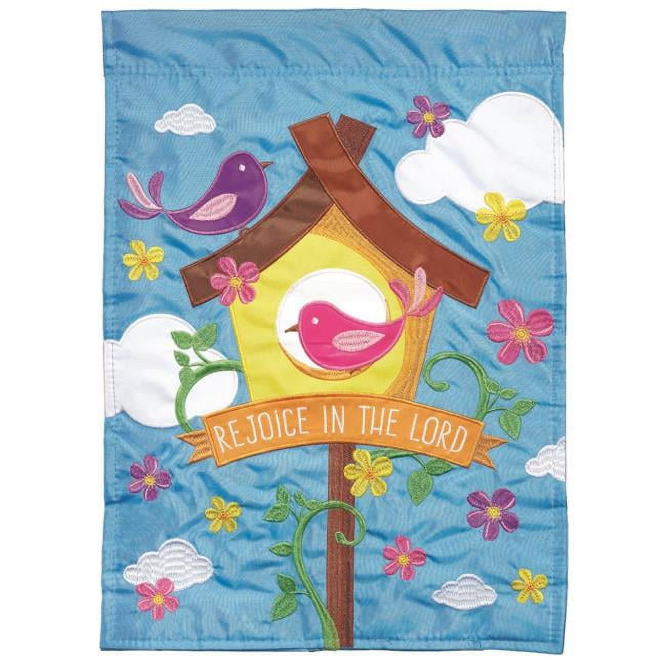 13 x 18 in. Double Applique Rejoice In The Lord Polyester Garden Flag