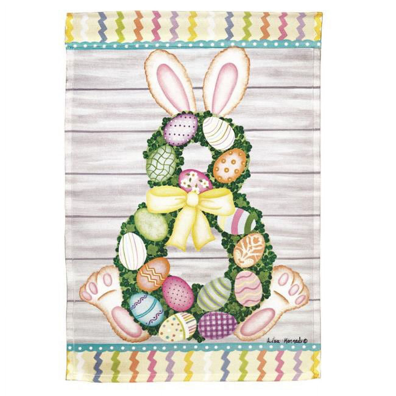 13 x 18 in. Print Easter Bunney Wreath Polyester Garden Flag