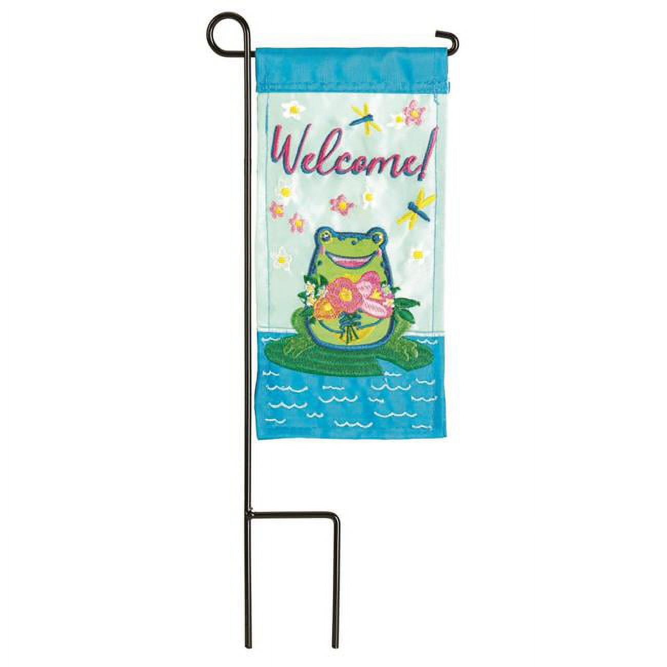 4 x 8.5 in. Double Applique Frog Welcome Polyester Mini Garden Flag
