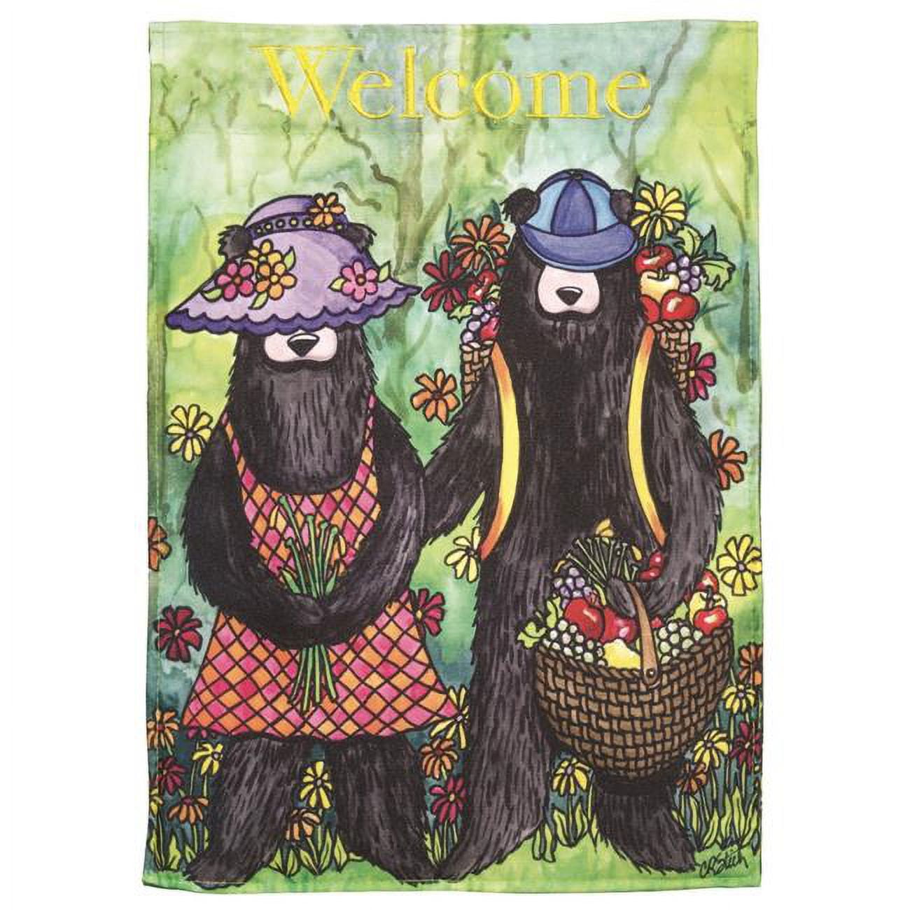 29 x 42 in. Double Applique Welcome Black Bear Polyester & Print Garden Flag - Large