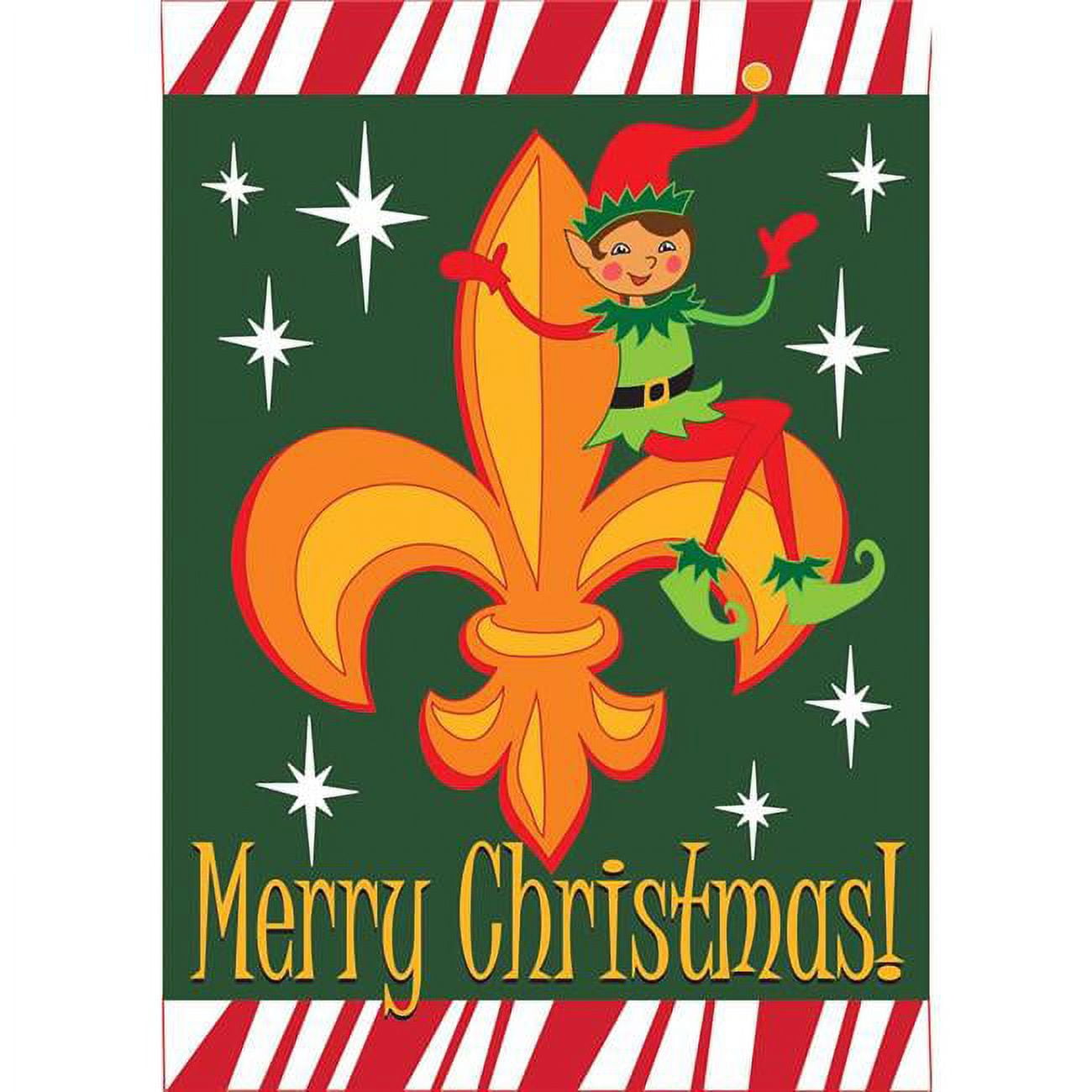 29 x 42 in. Christmas Elf with Fleur De Lis Double Applique Garden Flag - Large