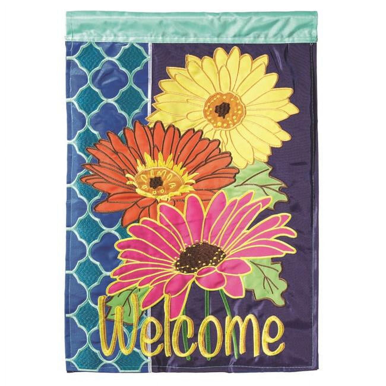 13 x 18 in. Double Applique Gerber Daisies-Welcome Garden Flag