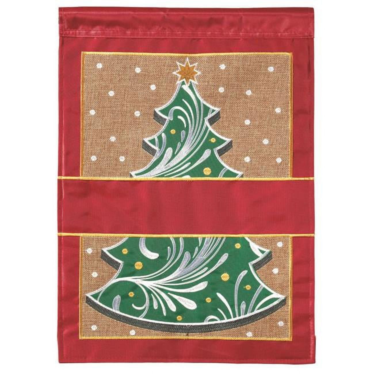 13 x 18 in. Double Applique Custom Christmas Tree Burlap Garden Flag