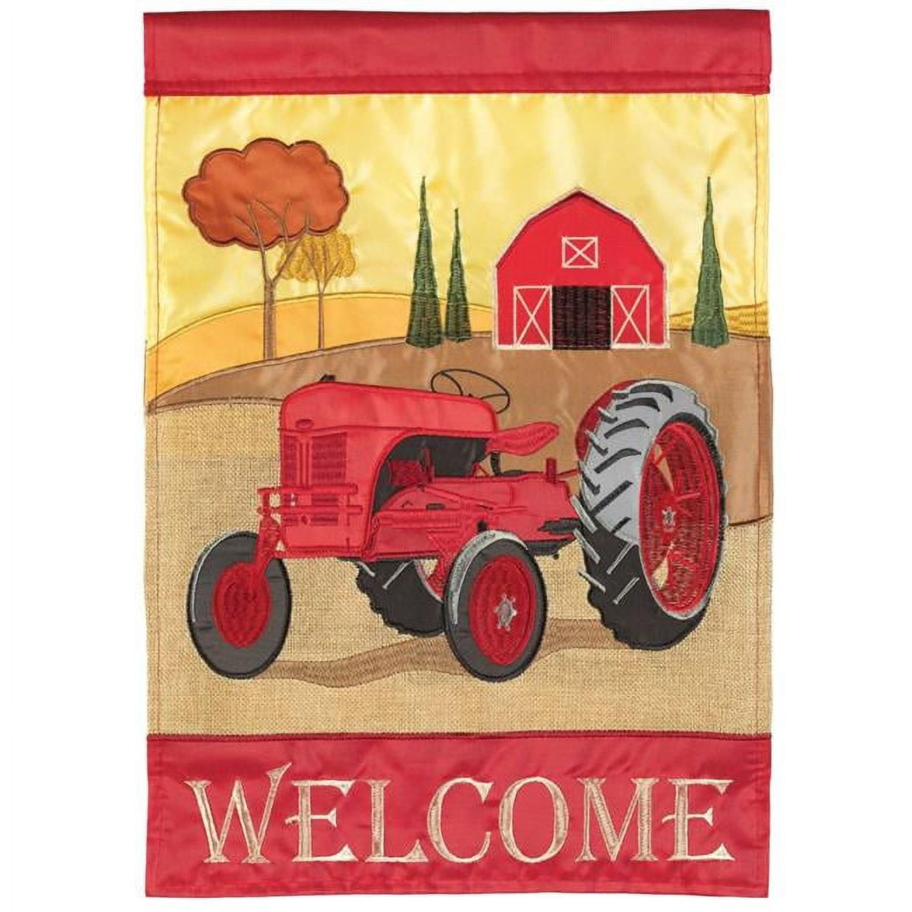 13 x 18 in. Welcome Red Fall Tractor Burlap Garden Flag