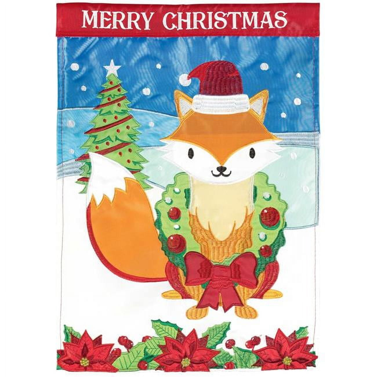 13 x 18 in. Merry Christmas Fox Polyester Garden Flag