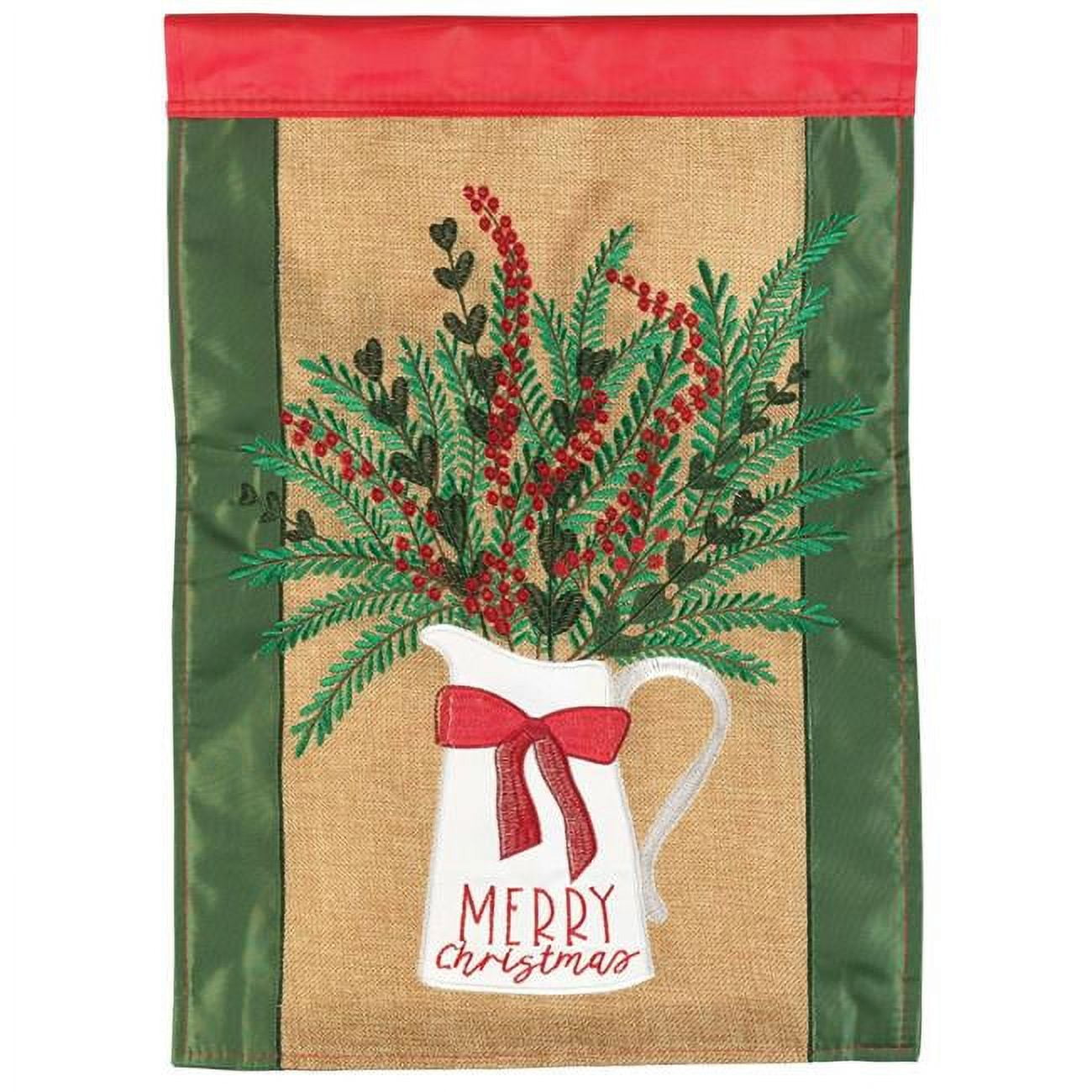 13 x 18 in. Merry Christmas Pitcher Burlap Garden Flag - Large