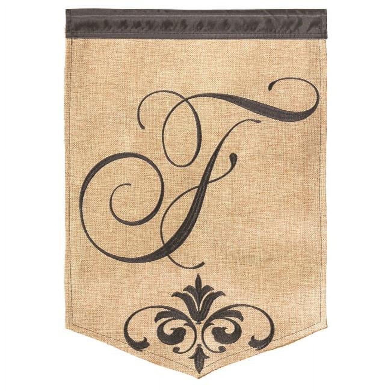 13 x 18 in. Double Applique Monogram F Burlap Garden Flag