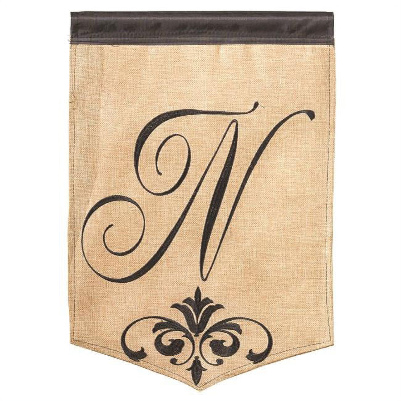 13 x 18 in. Double Applique Monogram N Burlap Garden Flag