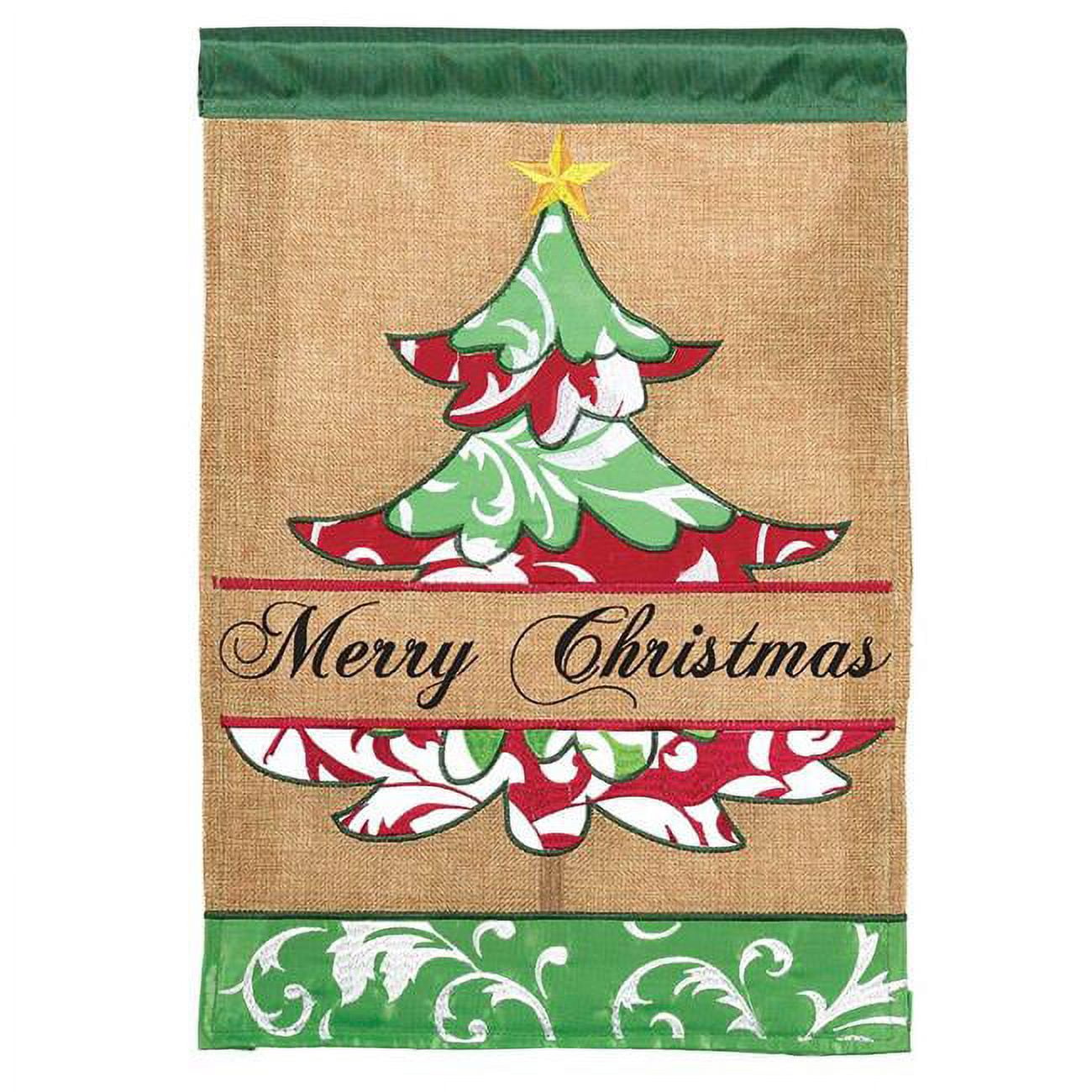 1859 13 x 18 in. Double Applique Christmas Tree BurlapGarden Flag