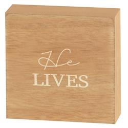 Picture of Dicksons TPLK33-111 He Lives Mini Wood Tabletop Plaque 3&apos;x3&apos;