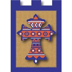 1880 Garden, Aztec Cross Orange & Blue