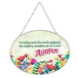 SUNCG-1008 Oval Suncatcher As Tulips Nod Floral 9in