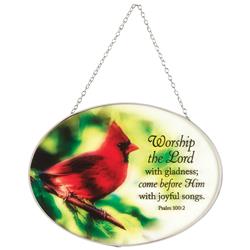 SUNCG-1013 Oval Suncatcher Cardinal Psalm 100:2 9in