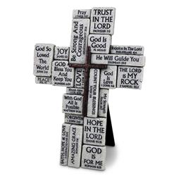 11558 Tabletop Cross Stacked Stones Gray