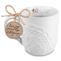 Picture of Dicksons 18457 Mug Lace Textured Loved White 16 oz