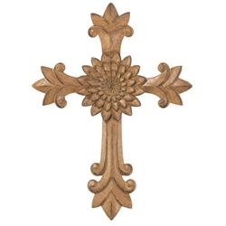 WCR-185 Wall Cross Brown Medallion Resin 11.5in